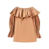 Chloé Ruffled Cotton Blouse With Drawstring Cuffs For Women In Brown