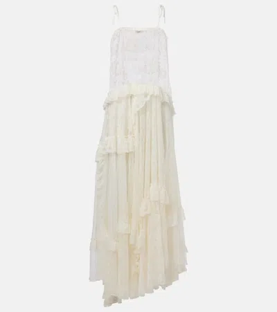 Chloé Ruffled Sheer Lace Maxi Dress In White