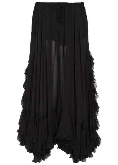 Chloé Chloe Ruffled Sheer Silk-chiffon Maxi Skirt In Black
