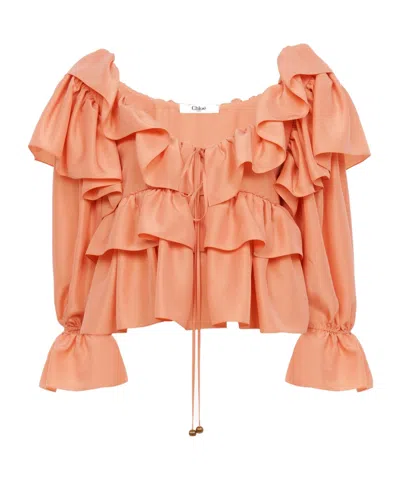 CHLOÉ CHLOÉ RUFFLED CROPPED BLOUSE