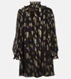 Chloé Robe Courte À Nouer En Jacquard De Soie Et Lurex Femme Noir Taille 38 80% Soie, 20% Polyamide, Pinct In Black