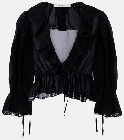 Chloé Ruffled Silk Blouse In Black