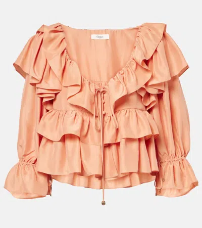 Chloé Top With Coral Colour Silk Bow In Pink