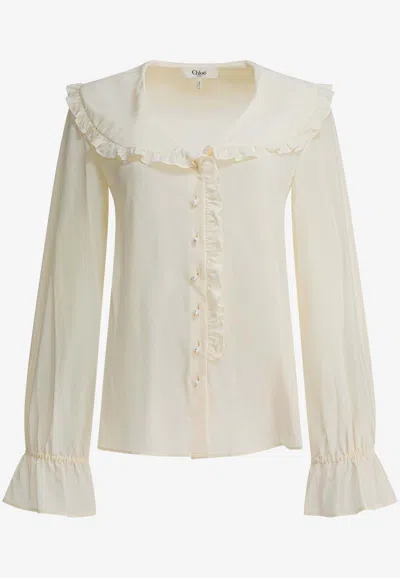 Chloé Ruffled Silk Blouse In White