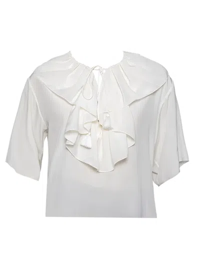 Pre-owned Chloé Ruffled Silk Blouse In White