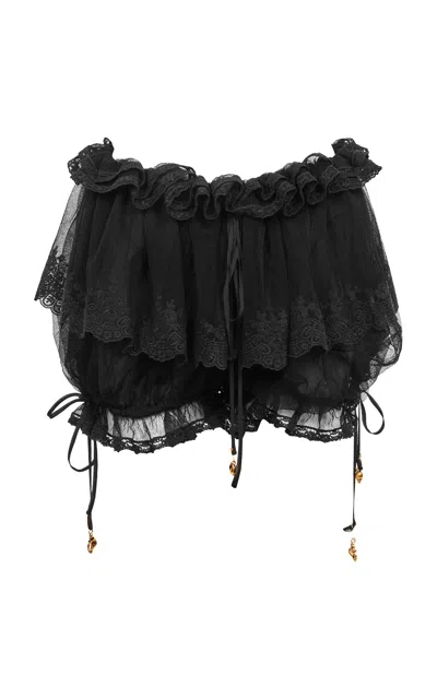 Chloé Ruffled Silk Charmeuse Shorts In Black