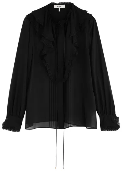Chloé Chloe Ruffled Silk-chiffon Blouse In Black