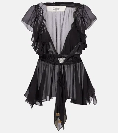 Chloé Ruffled Silk Chiffon Top In Black