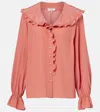 Chloé Bertha-collar Ruffle Button-down Silk Blouse In Pink