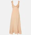 Chloé Long Silk Dress With Flared Skirt And Ruffled Straps In Brown