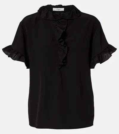 Chloé Ruffled Silk Crêpe De Chine Top In Black