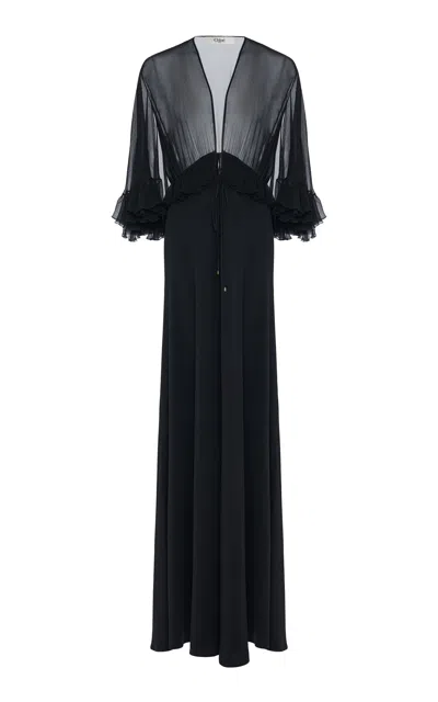 Chloé Ruffled Silk Crepe Maxi Dress In Black