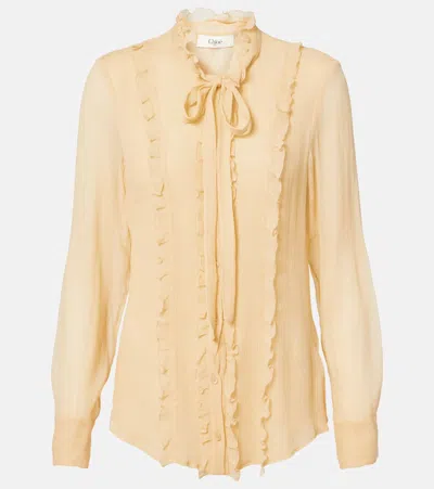 Chloé Ruffled Silk Crêpon Blouse In Beige