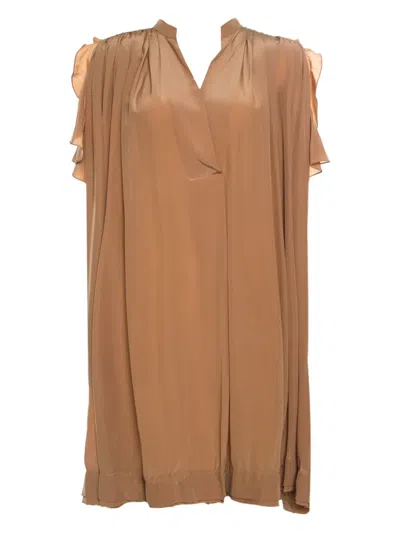 Pre-owned Chloé Ruffled Silk Dress In Brown