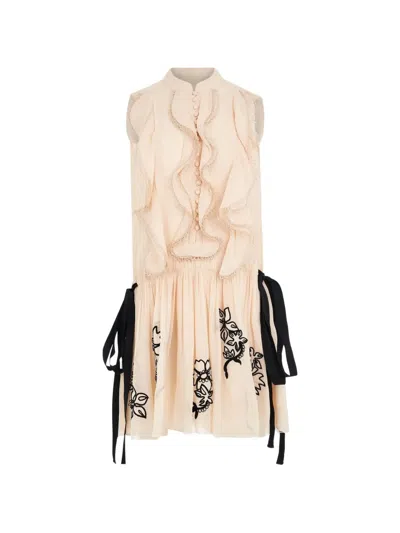 Chloé Ruffled Silk Dress In Neutral
