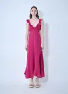 Chloé Maxi Dress Flared Hem Ruffled Neckline In Pink