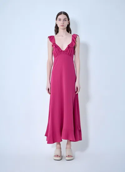 Chloé Maxi Dress Flared Hem Ruffled Neckline In Pink