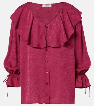 Chloé Ruffled Silk Jacquard Blouse In Pink