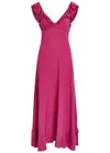 Chloé Maxi Dress Flared Hem Ruffled Neckline In Pink