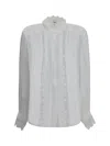 Chloé Women Ruffled Silk Muslin And Lace Blouse In Gray