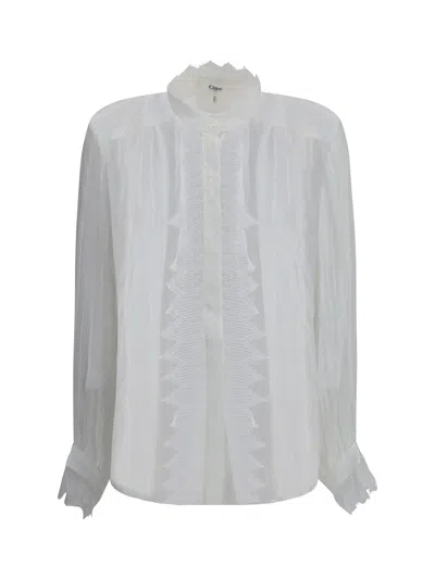 Chloé Women Ruffled Silk Muslin And Lace Blouse In White