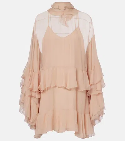 Chloé Ruffled Silk Muslin Minidress In Pink