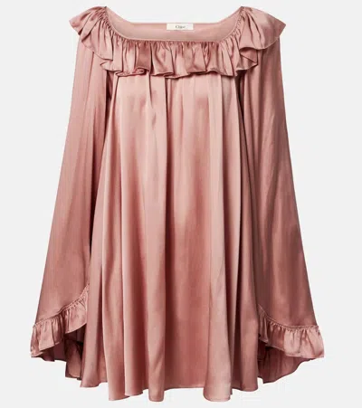 Chloé Ruffled Silk Satin Minidress In Pink