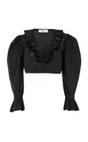 Chloé Ruffled Silk Taffeta Crop Top In Black
