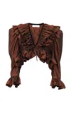 Chloé Ruffled Silk Taffeta Top In Brown