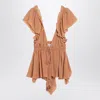 Chloé Beige Top With Gatherings And V Neck In Silk Georgette Woman In Brown