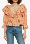Chloé Top With Coral Colour Silk Bow In Coral