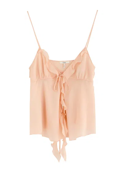 Chloé Chloe Ruffled Silk Top In Pink
