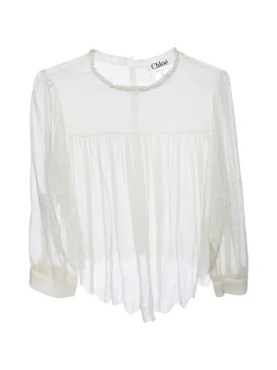 Pre-owned Chloé Ruffled Silk-blend Blouse In White