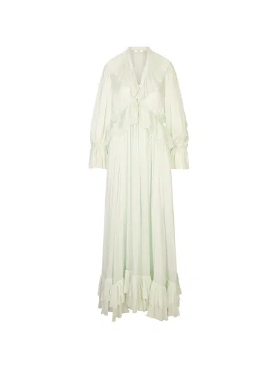 Chloé Ruffled Silk-charmeuse Maxi Dress In Gray