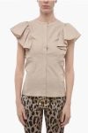 CHLOÉ RUFFLED SLEEVE COTTON SHIRT WITH CONCEALED CLOSURE