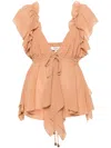 Chloé Beige Top With Gatherings And V Neck In Silk Georgette Woman In Orange
