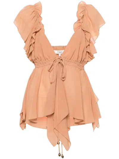CHLOÉ RUFFLED SLEEVELESS SILK BLOUSE