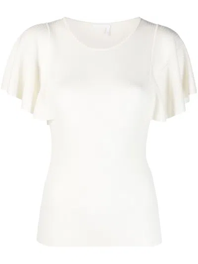 Chloé Ruffled-sleeves Knitted Top In Neutrals
