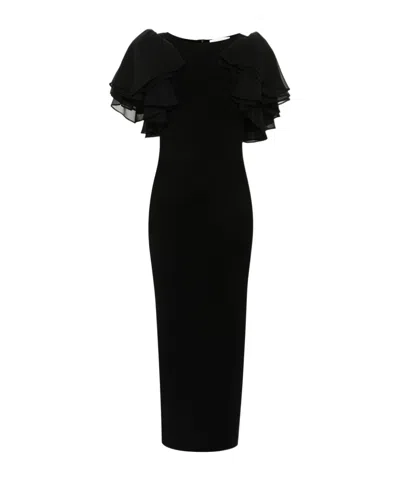 Chloé Ruffled-sleeves Midi Dress In Black