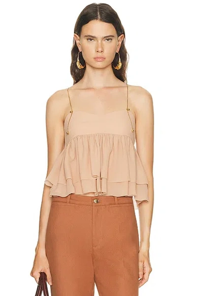 Chloé Tiered Ruffle Organic Silk Georgette Babydoll Top In Neutral
