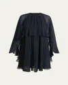 Chloé Mini Cape Dress In Silk Georgette In Graphite Blue
