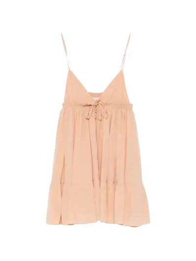 Chloé Pleated Mini Dress Ruffled Hem Tie Straps In Pink