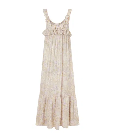 Chloé Ruffled Tiered Floral-print Silk-charmeuse Maxi Dress In Neutral