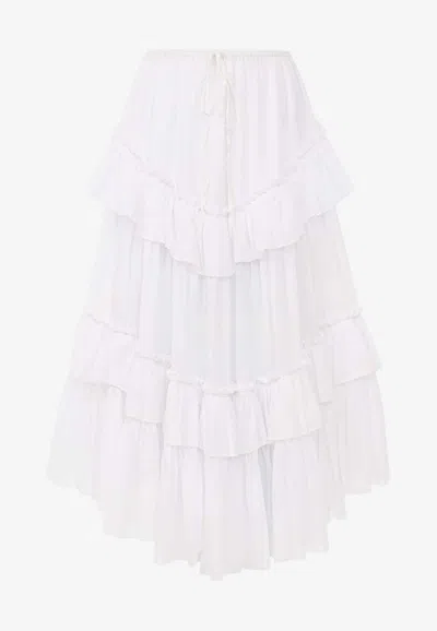 Chloé Ruffled Tiered Midi Skirt In White