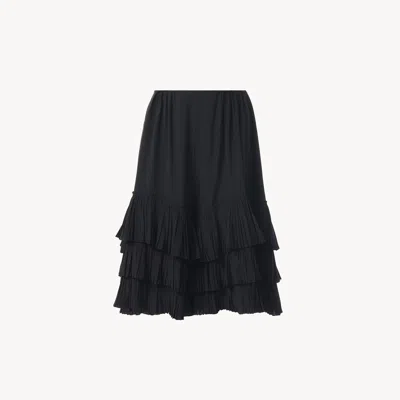 Chloé Short À Volants Superposés En Crêpe De Chine Femme Noir Taille 36 100% Soie In Black