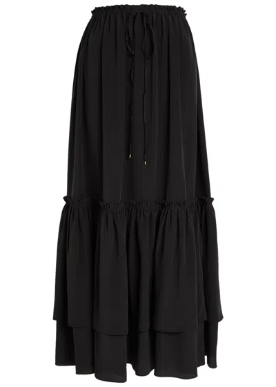 Chloé Chloe Ruffled Tiered Silk-chiffon Midi Skirt In Black