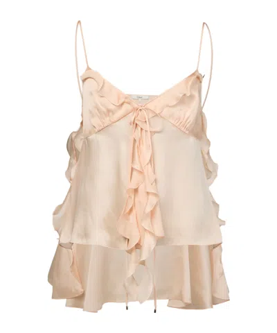 Chloé Frilled Top In Silk In Pink