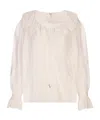 Chloé Gathered Ruffle Top In Cotton Voile In Pink
