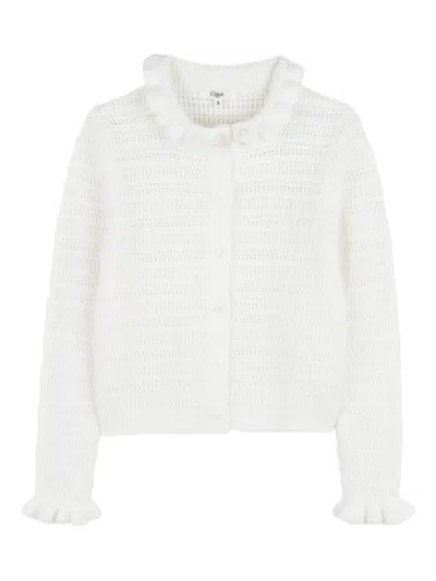 Chloé Kids' Ruffled-trim Cardigan In White
