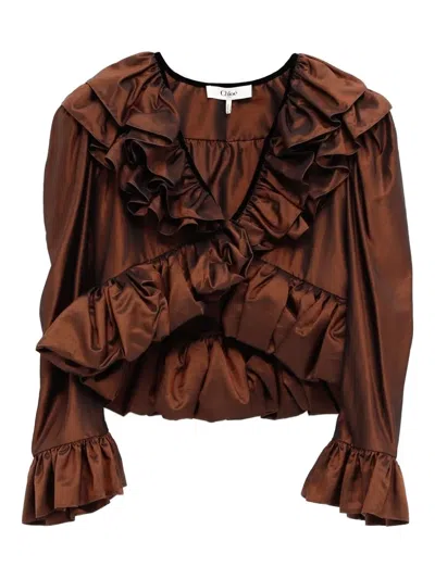 Chloé Ruffled-trimmed Blouse In Brown